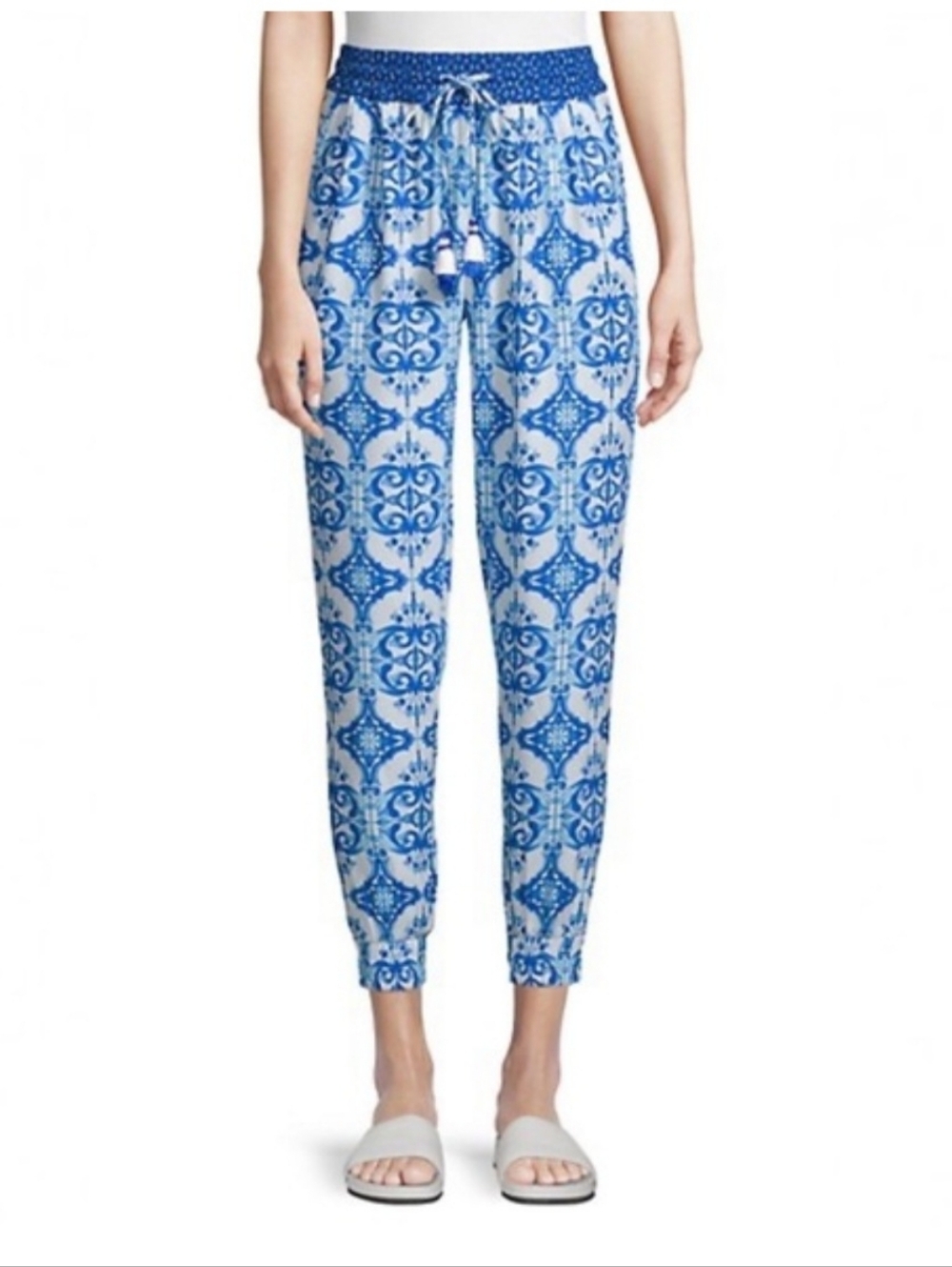 Hemant & Nandita XS Printed Blue & White Joggers